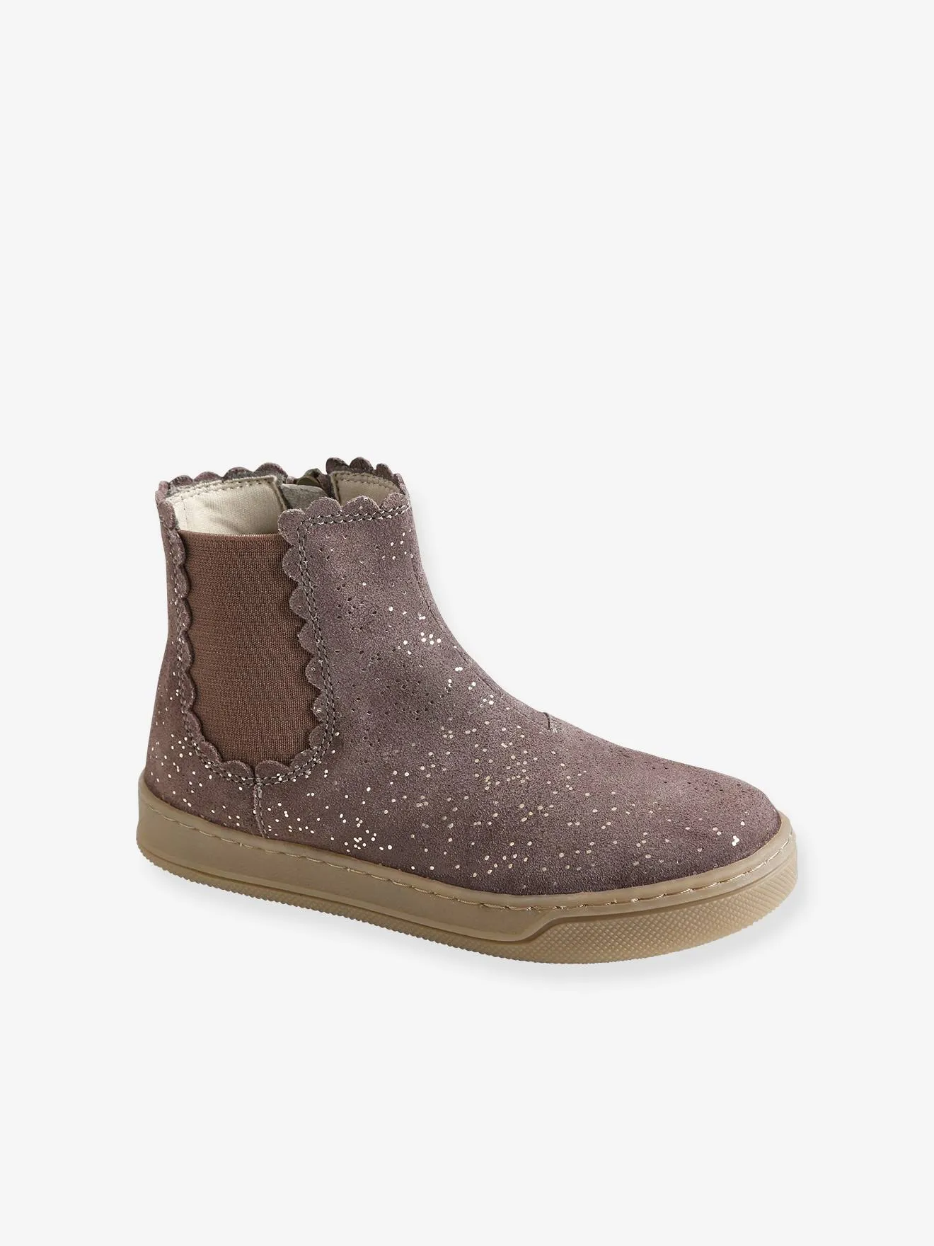 Boots élastiqués et zippés fille taupe - Vertbaudet