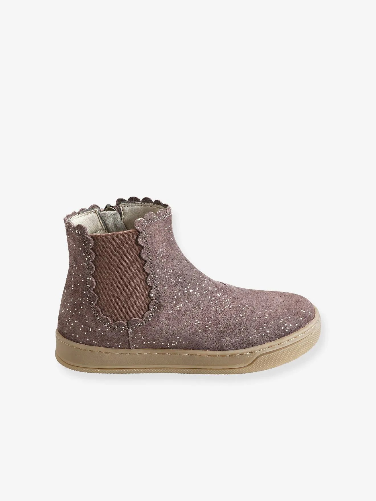 Boots élastiqués et zippés fille taupe - Vertbaudet