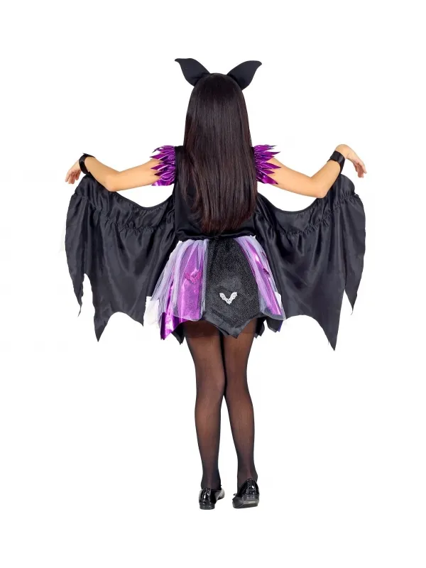 Déguisement Chauve-souris fille noir et violet (robe tutu avec ailes, oreilles)