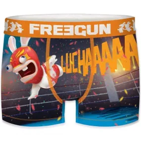FREEGUN Boxer Homme Microfibre LUC Gris Orange LAPINS CRETINS