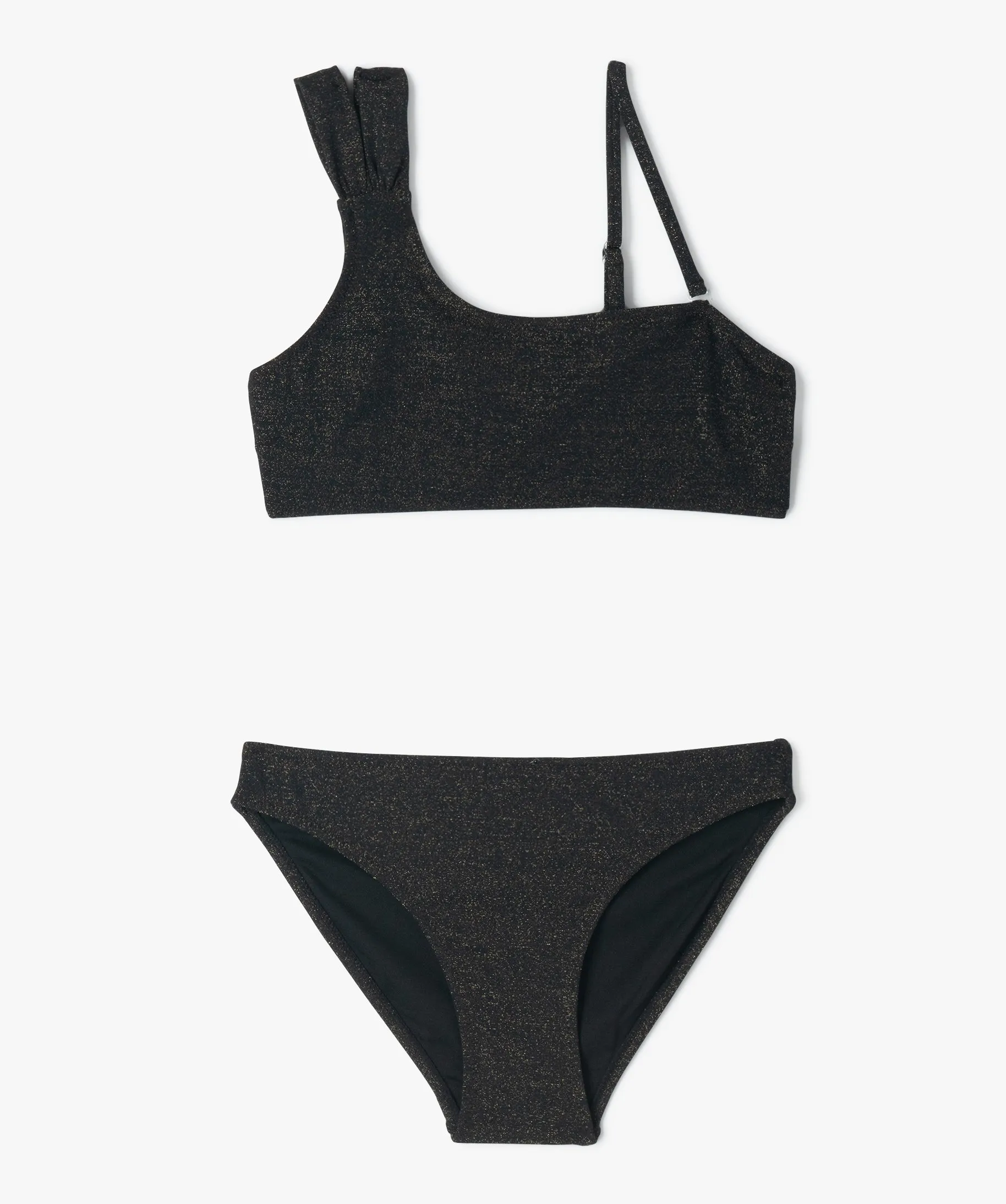 Maillot de bain 2 pièces en maille pailletée fille noir