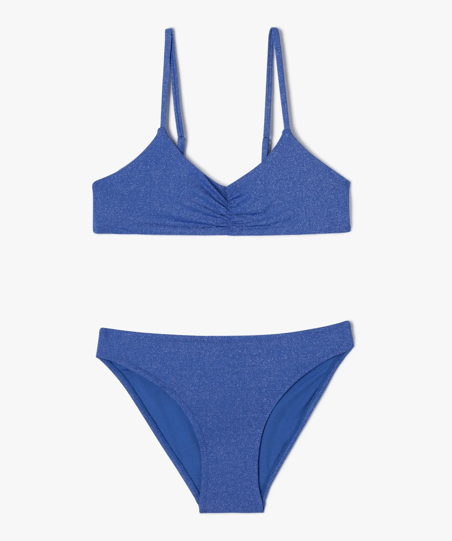 Maillot de bain deux pièces à paillettes fille bleu