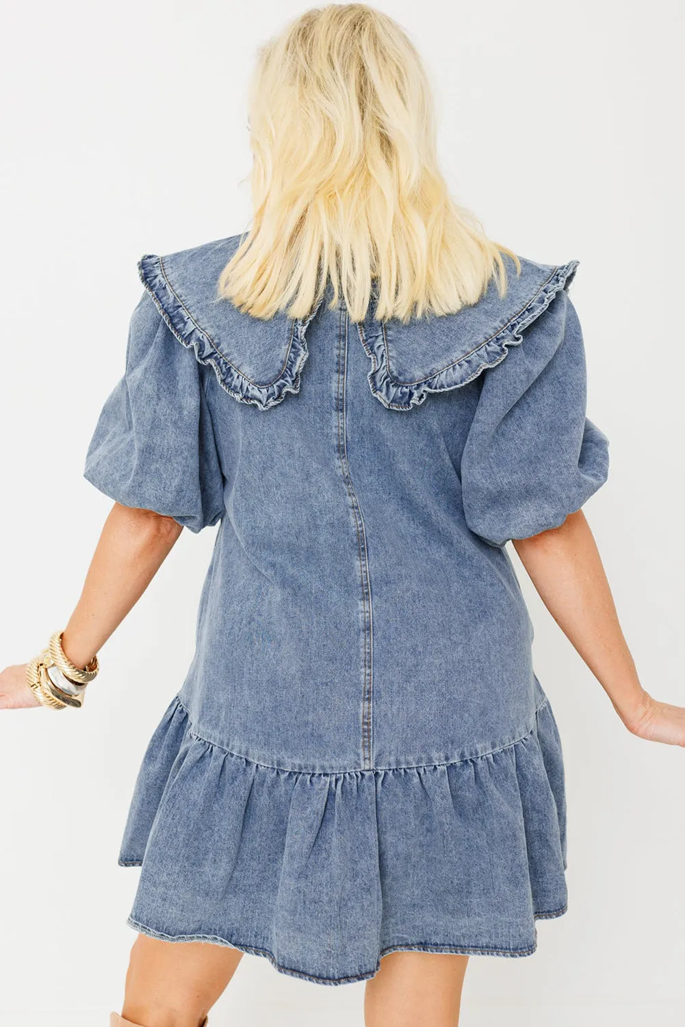 Mini-robe en jean bleu crépuscule avec poches latérales *