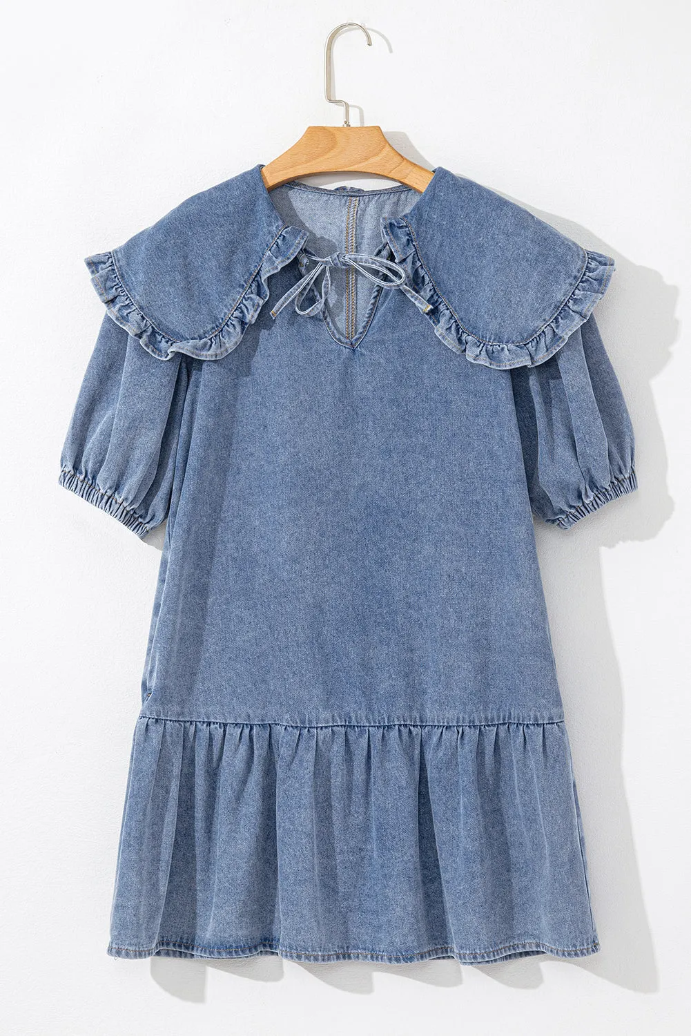 Mini-robe en jean bleu crépuscule avec poches latérales *