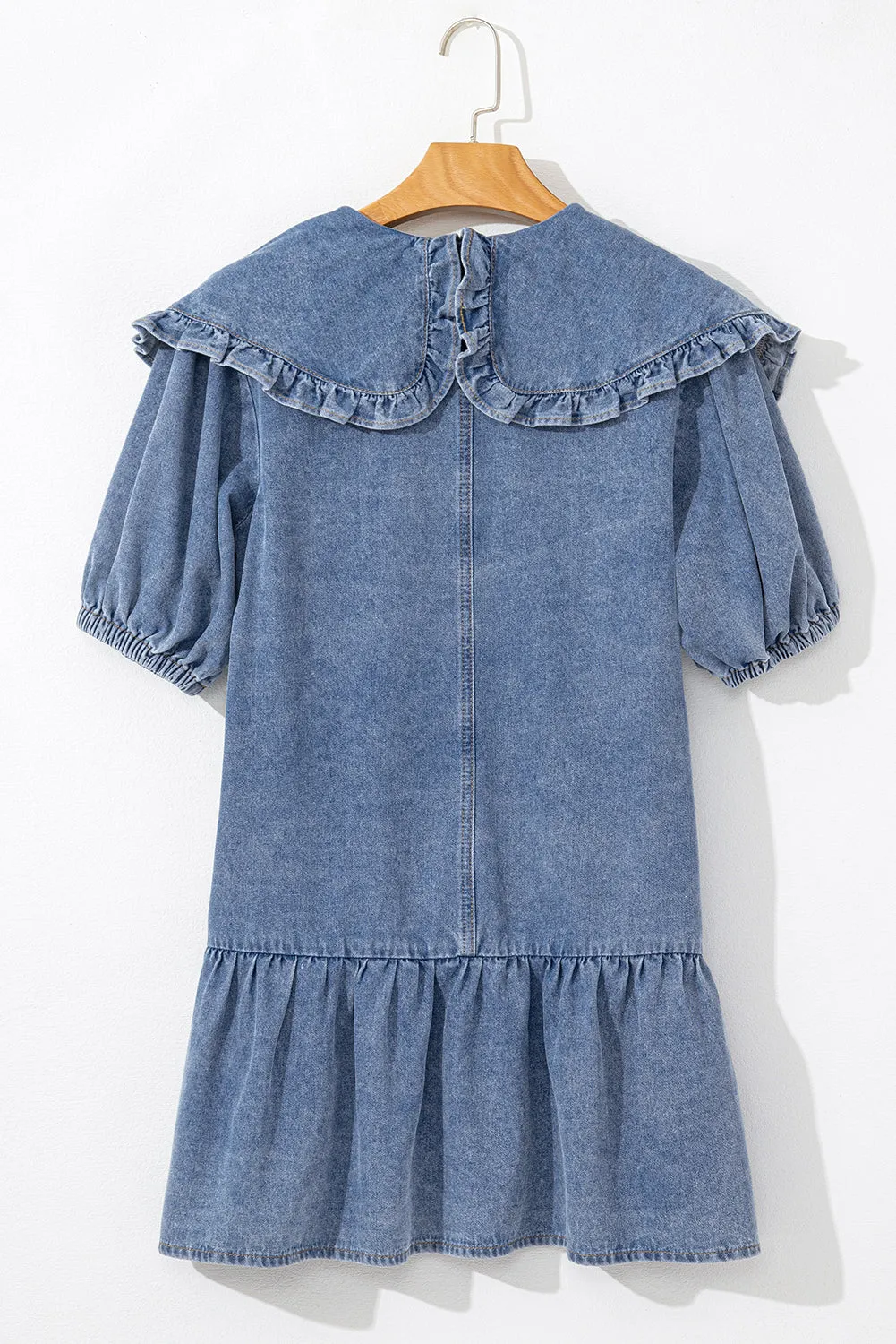 Mini-robe en jean bleu crépuscule avec poches latérales *