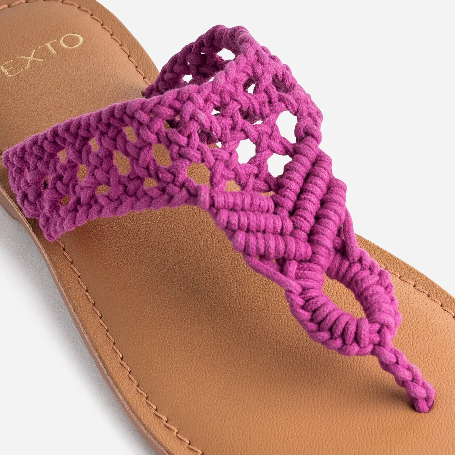 Mule-tong TEXTO rose en macramé - Mules / Tongs Femme | ERAM