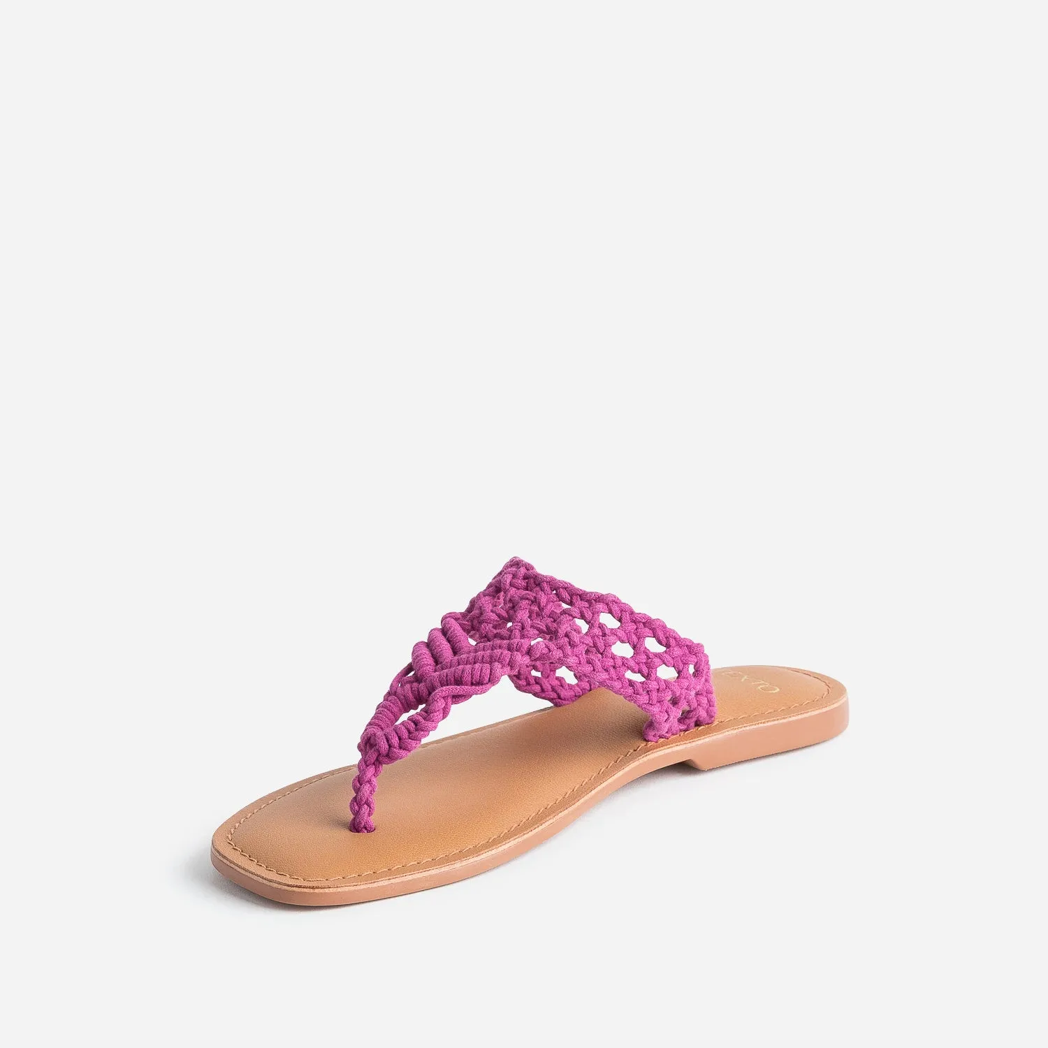 Mule-tong TEXTO rose en macramé - Mules / Tongs Femme | ERAM
