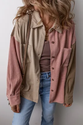 Veste en velours ctelé boutonnée avec poches poitrine en bloc de couleur rouge minéral
